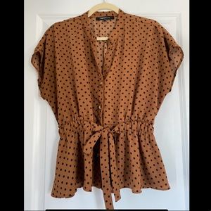 Brown Blouse with Black Polka Dots